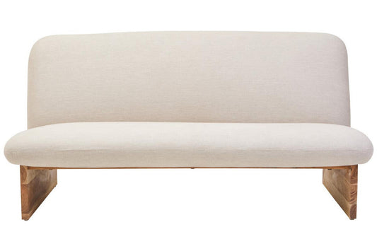 Parova Cream Linen Textured 2 Seater Armless Sofa With Wood Base