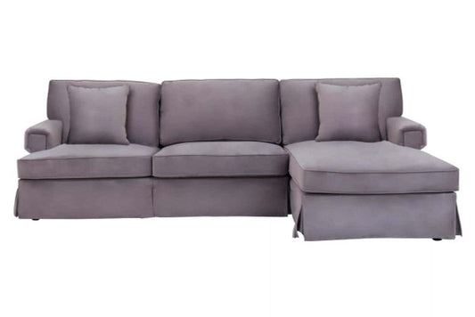 Ralph Three Seat Grey Velvet Right Chaise Sofa