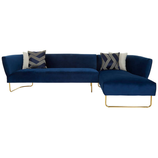 Renee 5 Seat Dark Blue Velvet Corner Sofa