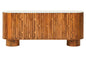 Torcino Mango Wood Carved Design Marble Top Three Door Sideboard