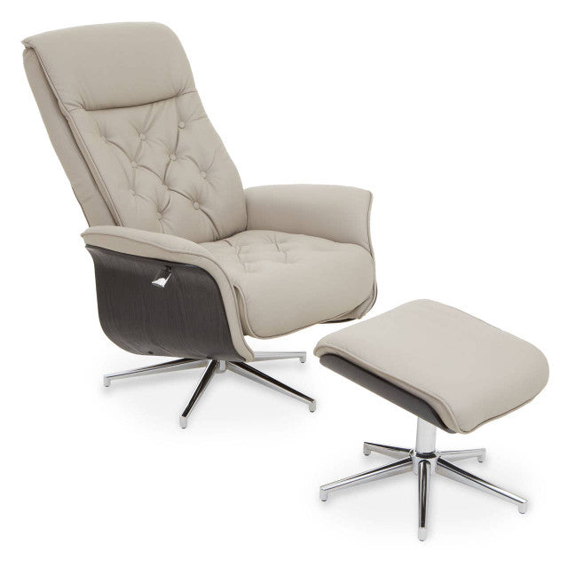 Warrington Mink Leather Effect Recliner And Footstool