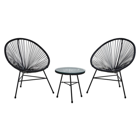 Miami Black Rattan 3 Piece Patio Set